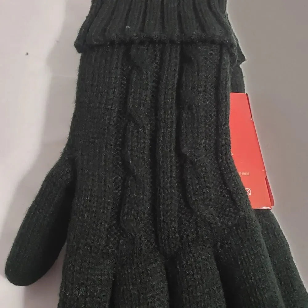 West‎ Loop Women's L/XL Insulated Thermal Gloves Black Cable Knit Winter New